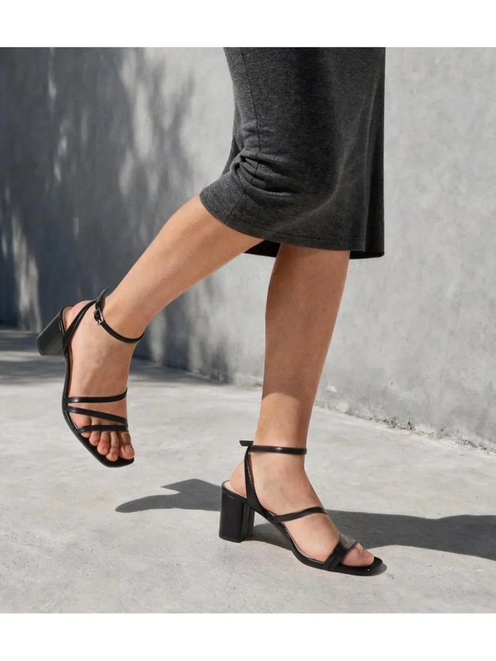 Women's Black Adjustable Buckle Strap Square Open Toe Chunky Dressy Block Heels